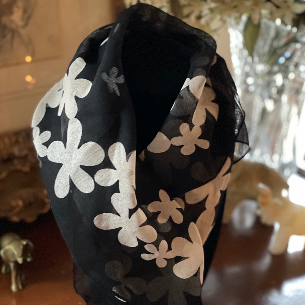 Vintage Black and White Print Scarf
